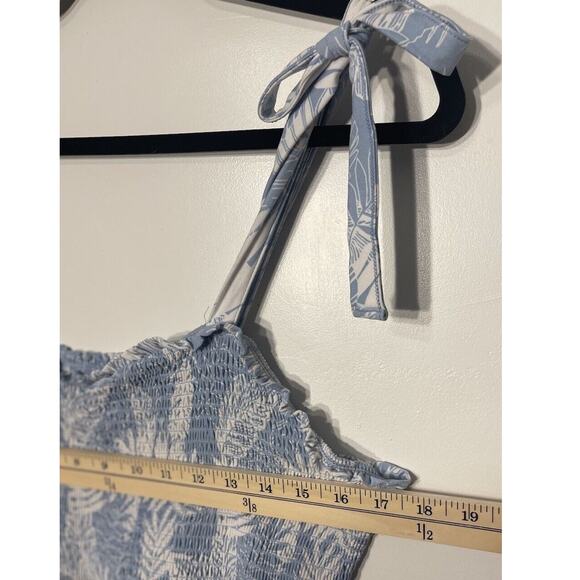 No Boundaries 1XL Dress Cami Blue Floral Smocked Tie Shoulders Mini Botanical - Picture 5 of 8